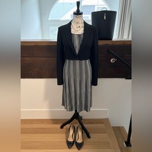 St. John Collection Black & White Abstract Knit Sheath Dress